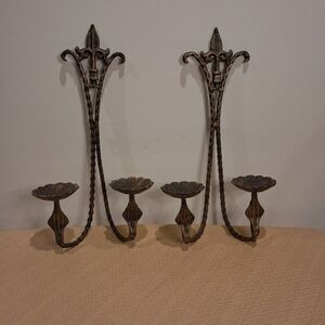 Vintage Wrought Iron Fleur De Lis Candle Holder/Sconces